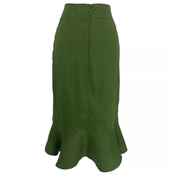 NY & CO Skirt Hi-Low Ruffled Hem Linen Green: 4 - Picture 4 of 8